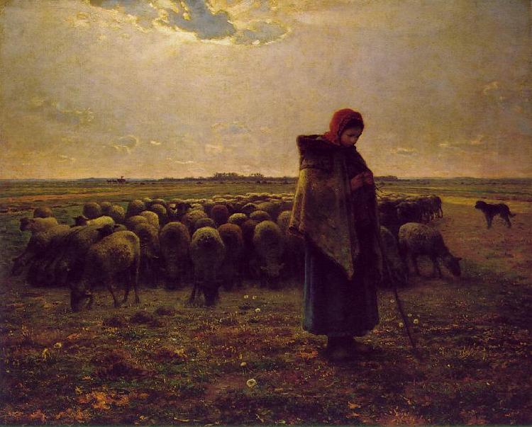 Jean-Franc Millet Shepherdess with her flock Germany oil painting art